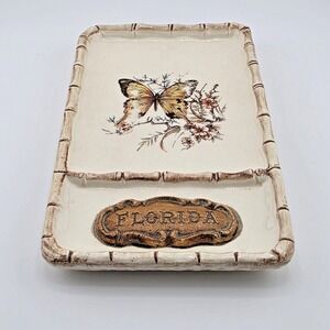 Vintage Florida Treasure Craft Butterfly Dish Tray Travel Art Pottery Ceramic